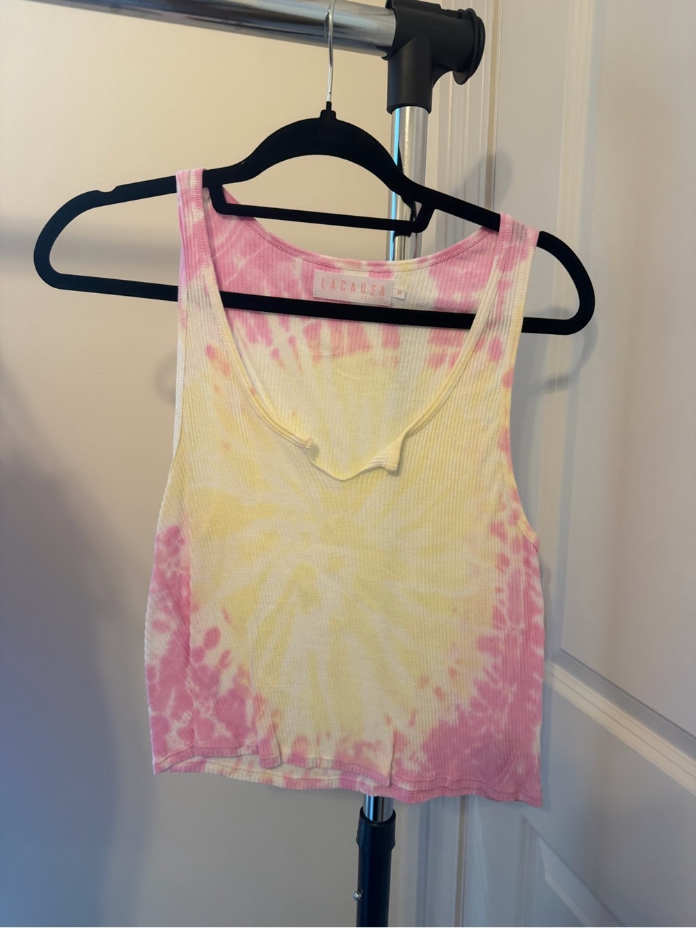 LACAUSA Pink & Yellow Tie-Dye Ribbed Tank